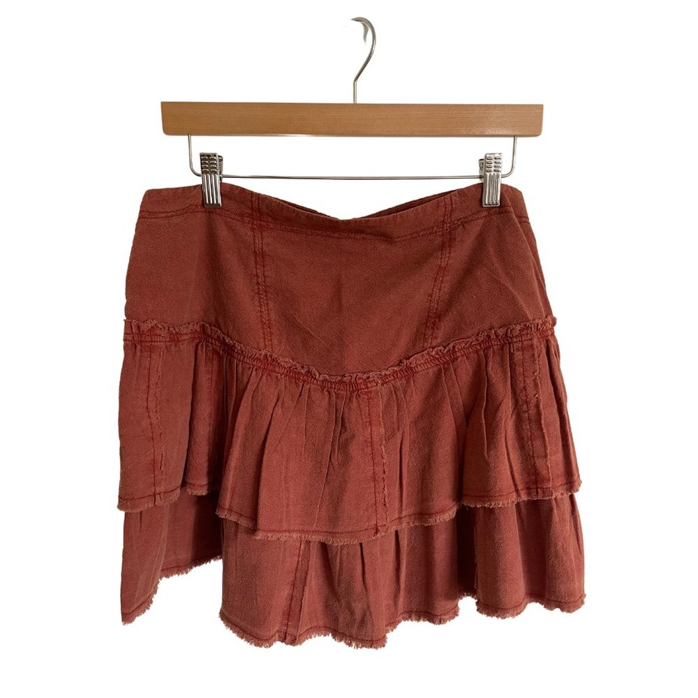 NWT Free People Ruffles In The Sand Rust Orange Mini Skirt - 12 - Picture 4 of 14